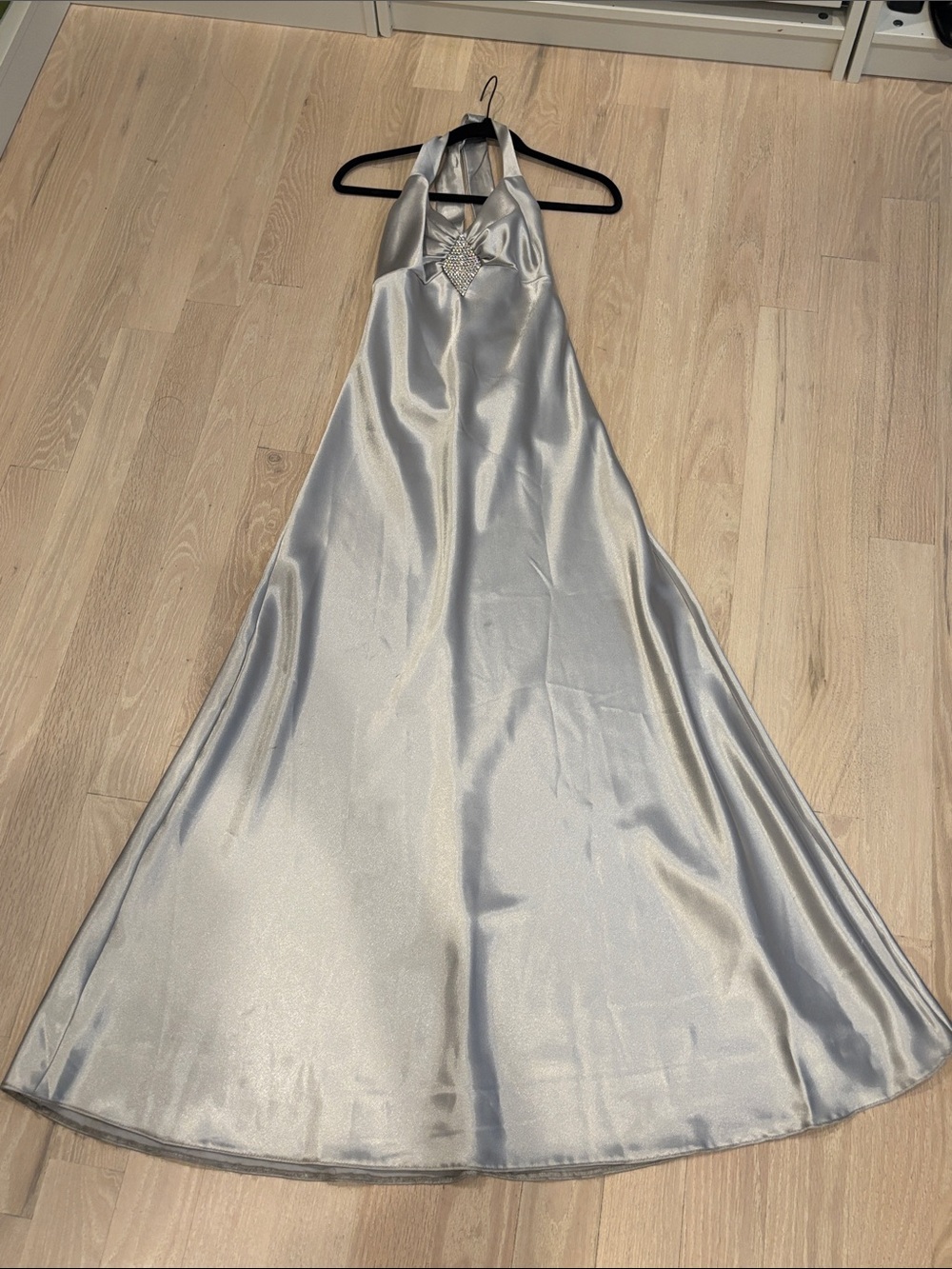 Vintage Jessica McClintock Silver Halter Satin Evening Gown - size 5/6